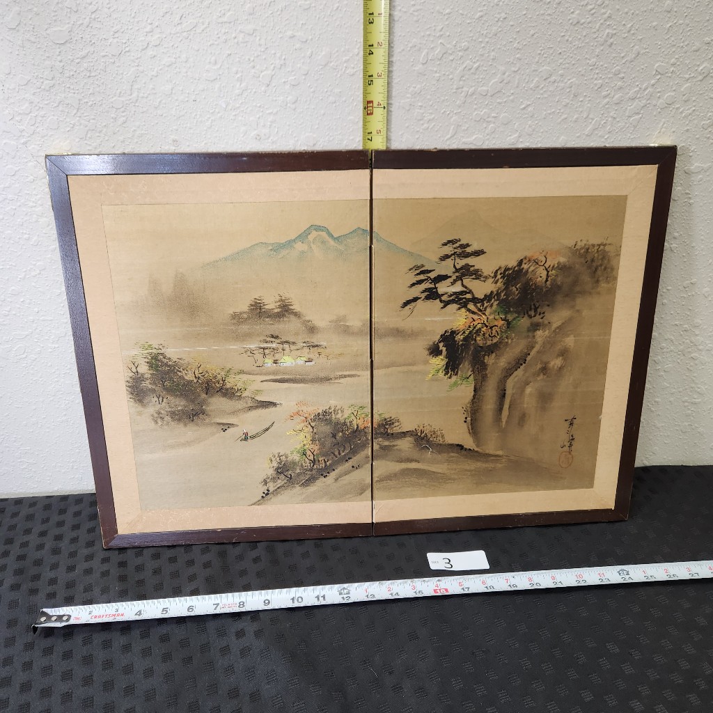 x3- 1960s Japanese Table Screen. Hand Painted Silk. - Leftover Treasures