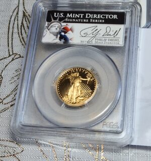 w46- $10 Gold Eagle. 1/4 oz fine gold. 1990-P. PCGS Graded 69 - Image 3