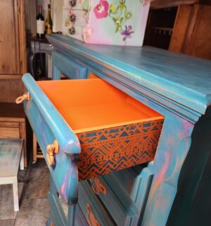 y101- Dresser Armoire. Solid Wood. Local Artist, Custom Hand Painted Design - Image 6