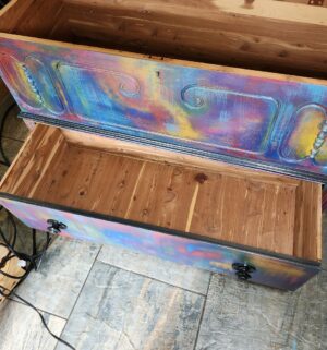 y128- Vintage Cavalier Cedar Chest with key. Local Artist, Custom Hand Painted Design - Image 6