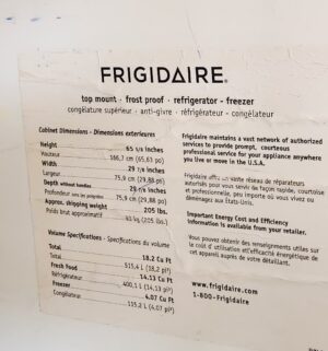 c9- Frigidaire Refrigerator. Plugged in/Running - Image 3