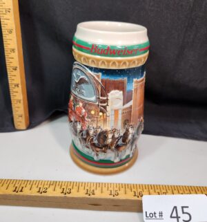 s45- 1997 Budweiser Home for the Holidays Beer Stein - Image 1