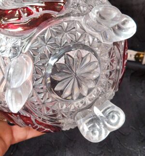 h64- Vintage Hofbauer Crystal Red Bird Bowl - Image 3