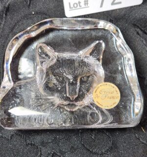 h72- French Crystal Cat Glass Paperweight - Image 3