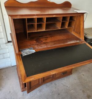 j208- antique desk. With casters. AS IS - Image 3