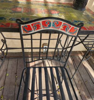 n244- Catalina Tile Iron Patio Table Set. 3 Chairs - Image 3