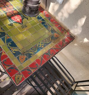 n244- Catalina Tile Iron Patio Table Set. 3 Chairs - Image 4