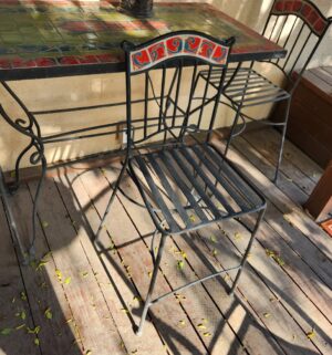 n244- Catalina Tile Iron Patio Table Set. 3 Chairs - Image 5