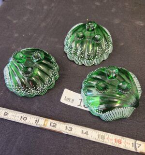 t18- Antique hand painted, footed Emerald glass dishes - Image 3