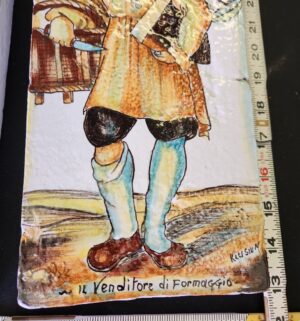 t51- VERY RARE. Amalfi Ceramic Wall Plaque Set. Antichi Mestieri Venditore di Formaggio. Italy - Image 3