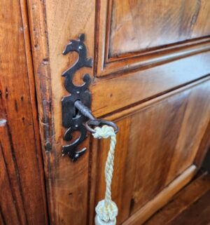 x123- Antique Early 1800s 2 Piece Hutch with key. - Image 6