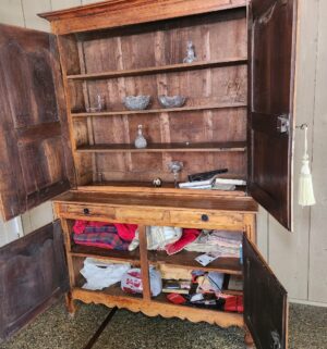 x123- Antique Early 1800s 2 Piece Hutch with key. - Image 7