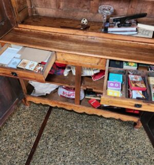 x123- Antique Early 1800s 2 Piece Hutch with key. - Image 9