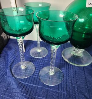 w38- Emerald Kelly Green Decanter Set. Hand Blown Italy - Image 3