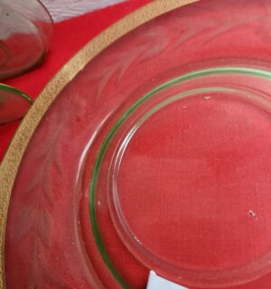 x40- Antique Gold Rim Green Depression Glass Serving Platter - Image 3