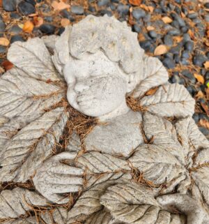 d6- Cement Cherub in Leaves - Image 3