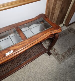 pa37- Sofa/Entry Table. Lead Glass, Cane shelf - Image 3