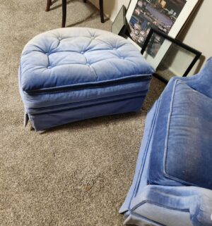 m2- Vintage Blue Arm Chair w/ Ottoman - Image 3