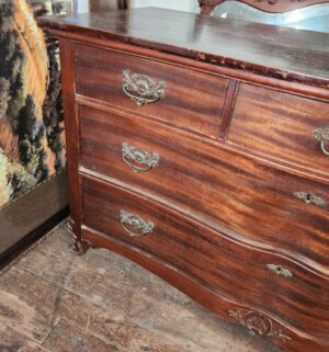 n121- Antique Serpentine Front Dresser w/ Mirror - Image 3