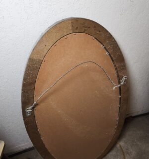 q52- mid century wood frame oval mirror - Image 3