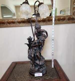 f17- Boy & Girl Lamp Statue. Glass Shades. Good Condition