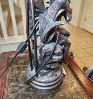 f17- Boy & Girl Lamp Statue. Glass Shades. Good Condition - Image 4
