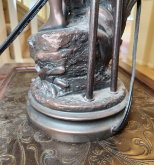 f17- Boy & Girl Lamp Statue. Glass Shades. Good Condition - Image 5