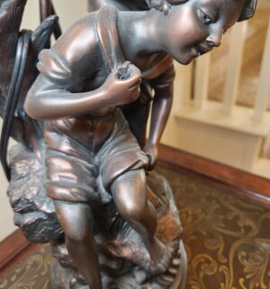 f17- Boy & Girl Lamp Statue. Glass Shades. Good Condition - Image 6