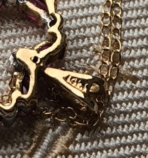 o192- 14kt Gold heart necklace. Stone & diamond accent - Image 3