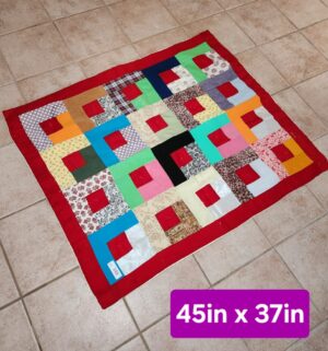 q143- Sm Red Border Homemade Quilt