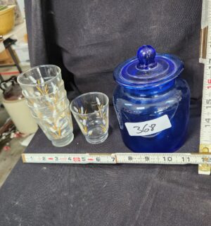 q368- Cobalt Glass jar. Wheat glasses - Image 1