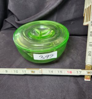 q397- Hazel Uranium Glass Covered Dish - Image 1