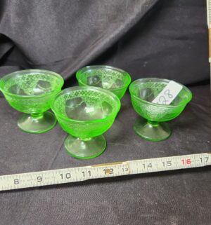 q428- Green Depression Glass Georgian Lovebirds Dessert Cups - Image 1