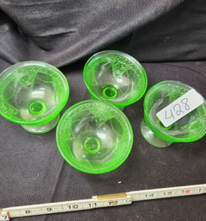 q428- Green Depression Glass Georgian Lovebirds Dessert Cups - Image 2