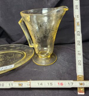 q429- Yellow Depression Glass Pitcher, Dish - Image 3