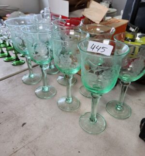 q445- Etched Glass Wine Glasses - Image 1