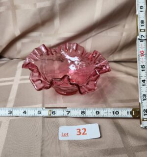 d32- Fenton Cranberry Optic Diamond Bowl