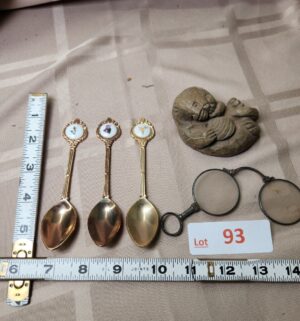 d93- Spoons, Seal, Antique Glasses