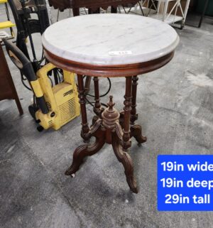 d115- Antique Round Victoria Marble Top Table. Recent Repairs Seen
