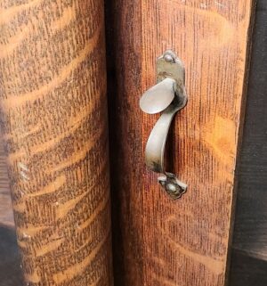 d123- Original Keystone Tiger Oak Curved Glass Curio. Claw Foot - Image 5