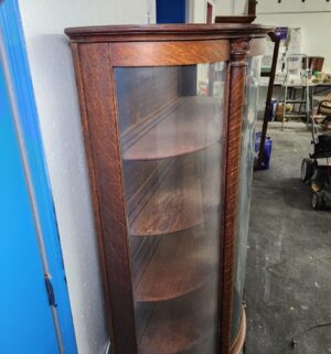 d123- Original Keystone Tiger Oak Curved Glass Curio. Claw Foot - Image 6