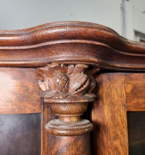 d123- Original Keystone Tiger Oak Curved Glass Curio. Claw Foot - Image 7