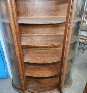 d123- Original Keystone Tiger Oak Curved Glass Curio. Claw Foot - Image 8