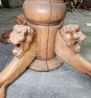 d129- Antique Lions Head Tiger Oak Round Table. 1800s - Image 4