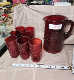 d210- Anchor Hocking Ruby Red Pitcher Set