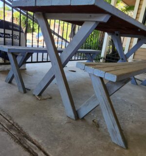 h16- Vintage Redwood Picnic Bench Set - Image 4