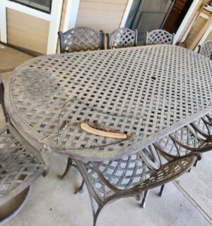 h17- Stunning 8 Chair Patio Table. Lattice Style. 2 Swivel Chairs. Great Shape - Image 4