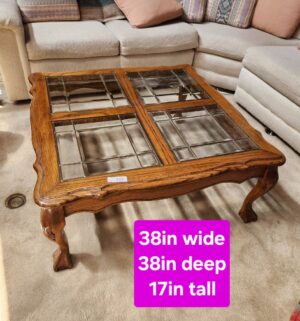 h111- Oak Lead Glass Panel Coffee Table