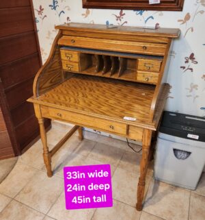 h135- SM Oak Roll Top Desk
