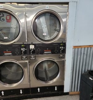 j70- Speed Queen STT3ON Stack Dryer. No Panel or Coin Slot Keys. Out of Order sign on 1 unit - Image 1